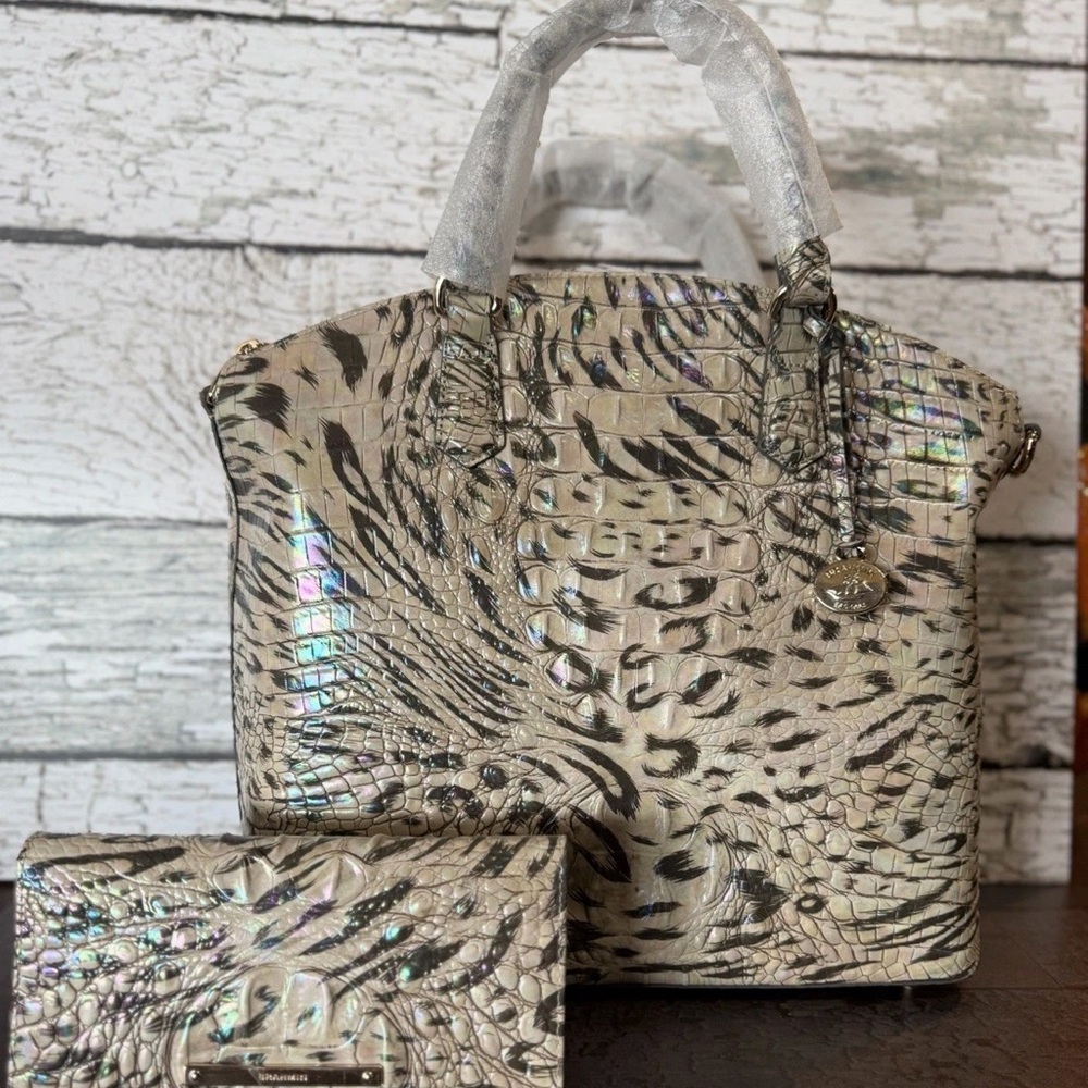NWT BRAHMIN LARGE DUXBURY OBSESSION Animal Print With Wallet Leopard Cheetah - Picture 1 of 16